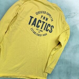 Tactics T-Shirt Mens L Yellow PNW Graphic Long Sleeve Skate Streetwear Casual